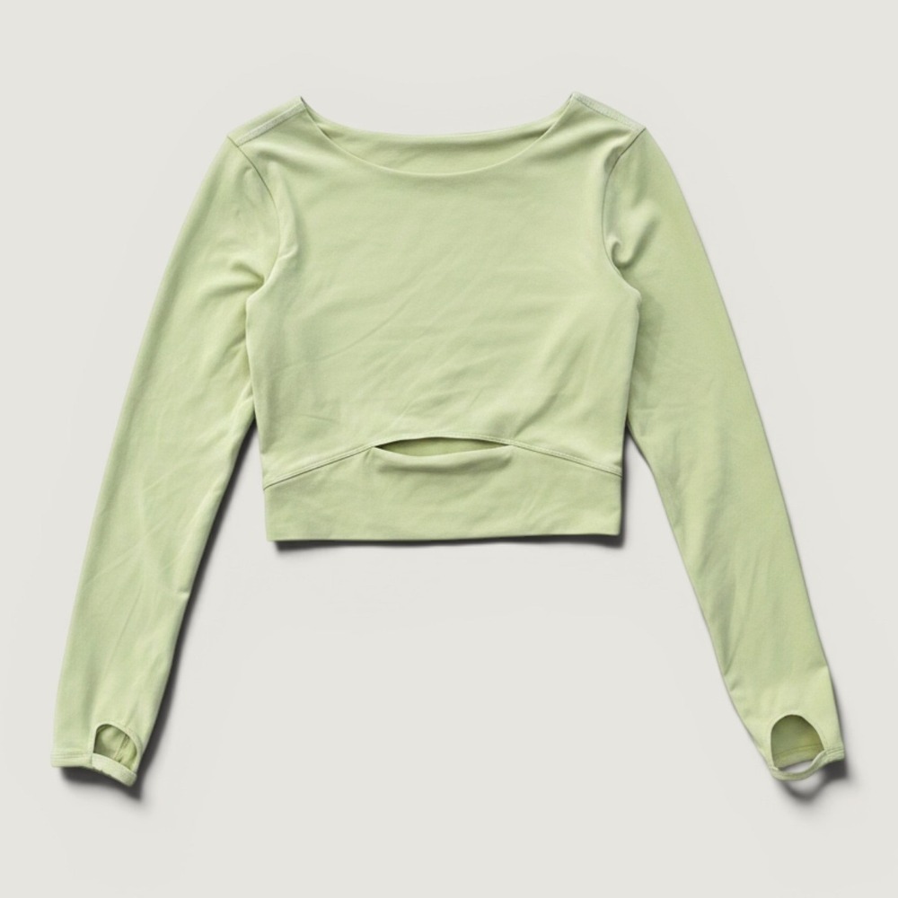 Pure Barre Crop Top Women XS Lime Green Excellent Long Sleeve Cutout Activewear
